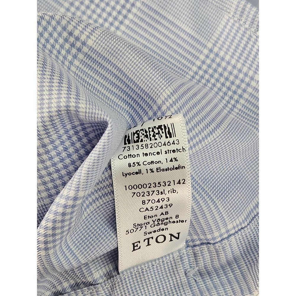 Eton Dress Shirt Slim Fit Size 42 16½ Plaid Light Blue Check Pattern - Picture 3 of 10